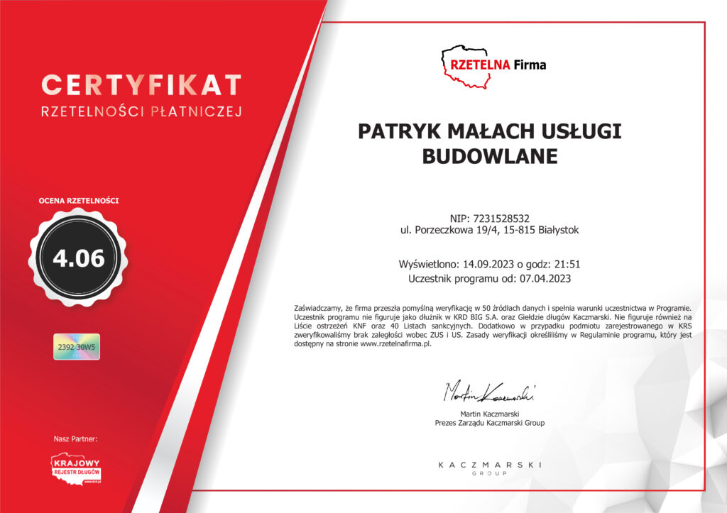 Certyfikat Rzetelna Firma